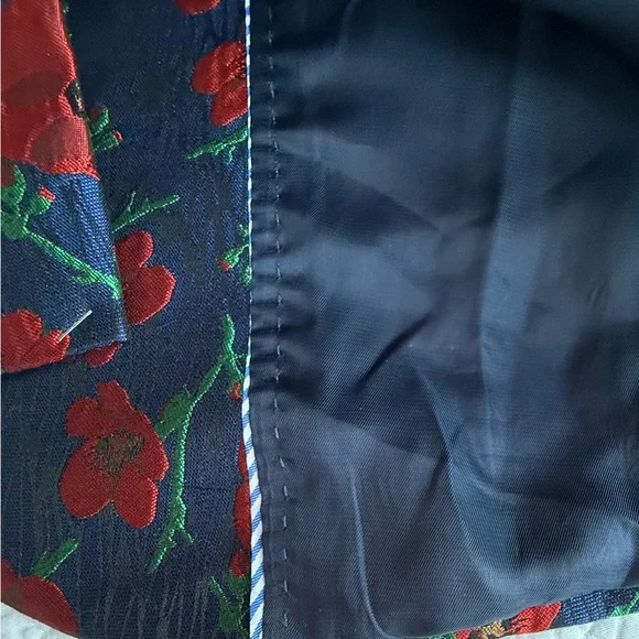 Navy Men's Print Blazer with Red Poppy Print 38R